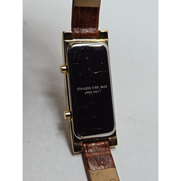 Womens Orvis Dual Time Tank Quartz Watch Gold Tone Brown Leather New Batteries - Picture 12 of 12